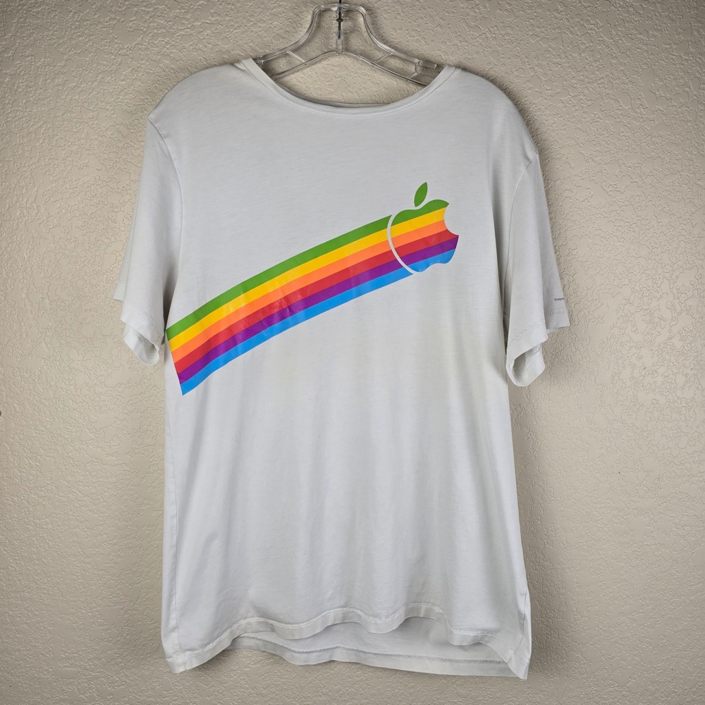 Apple Rainbow Logo Graphic Tee White Size L Retro Heritage Tech